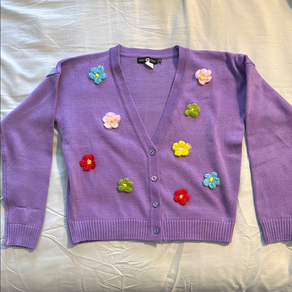 Purple Floral Cardigan Sweater